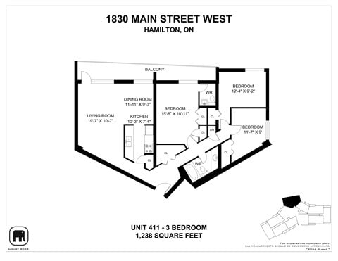 Floor plan for 3 beds, 1 bath
